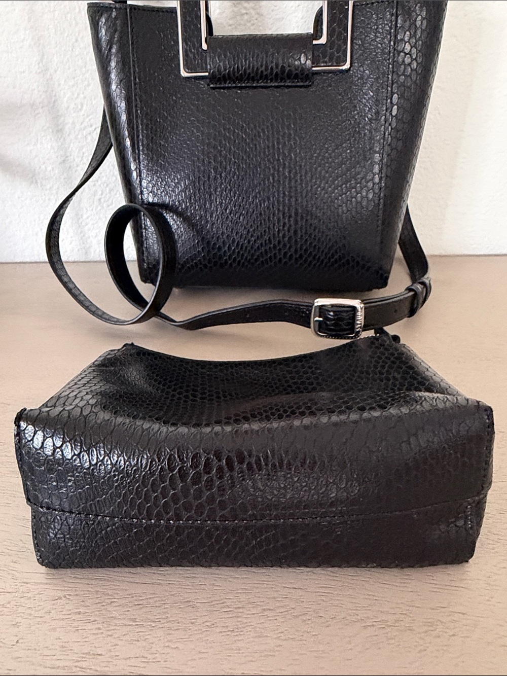 STAUD Black Snake Textured Square-Handle Crossbody - Picture 10 of 13